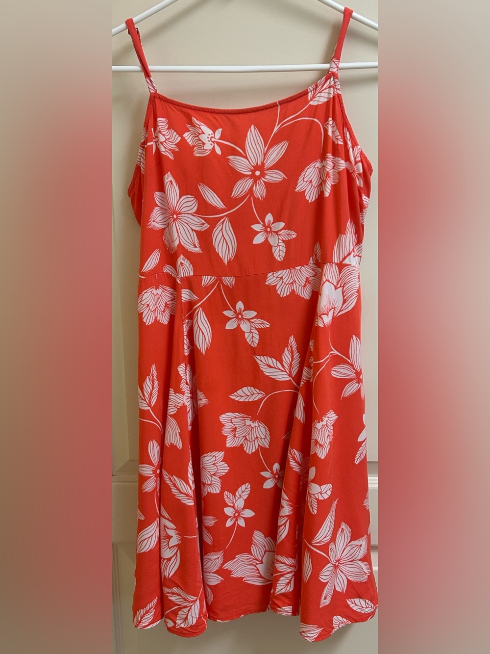 Gap Coral Red and White Floral Spaghetti Strap Sundress Size Medium